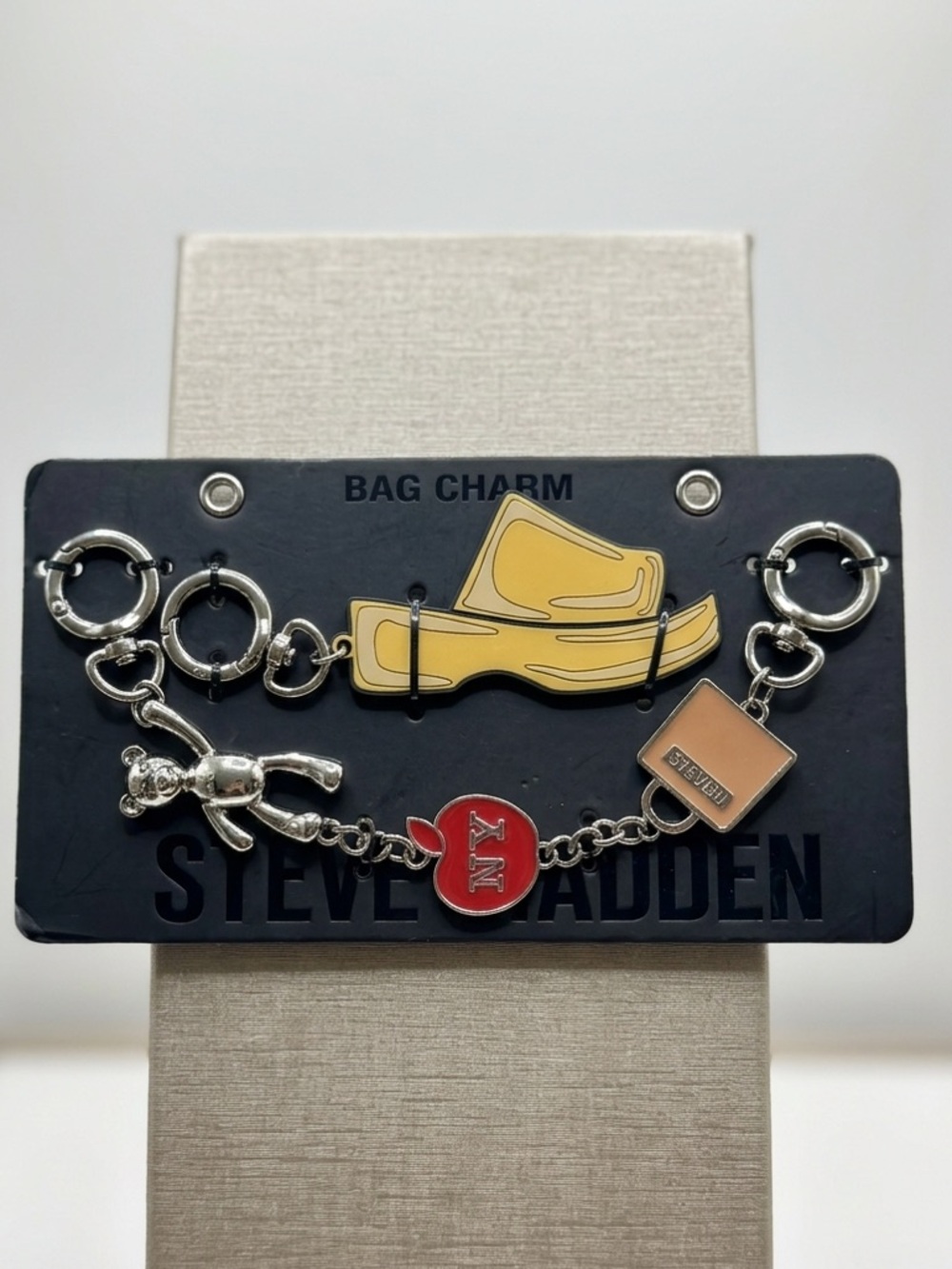 Steve Madden Yellow and Red Enamel Bag Charm Keychain